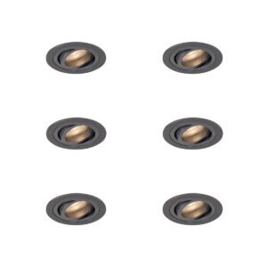 Sada 6 ks Moderné zapustené bodové svetlo tmavosivé GU10 50 mm okrúhle výkyvné - Rondoo